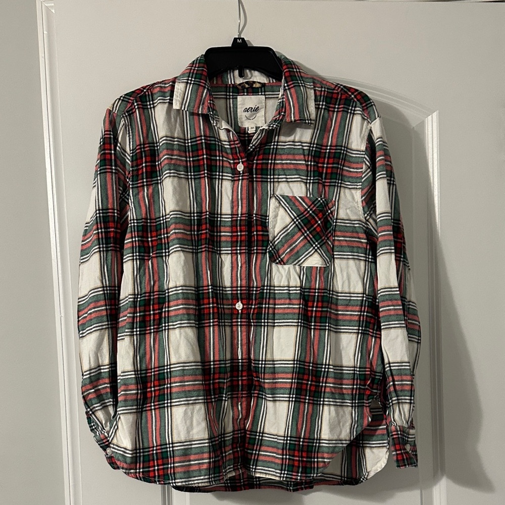 Aerie Women's Plaid Button-Down Shirt - Red, Black, White
